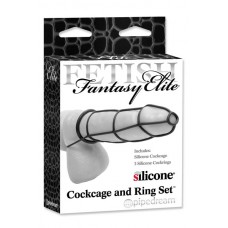 Кольцо эрекционное с насадкой ST  FF Elite - Cockcage & Ring Set Bl
